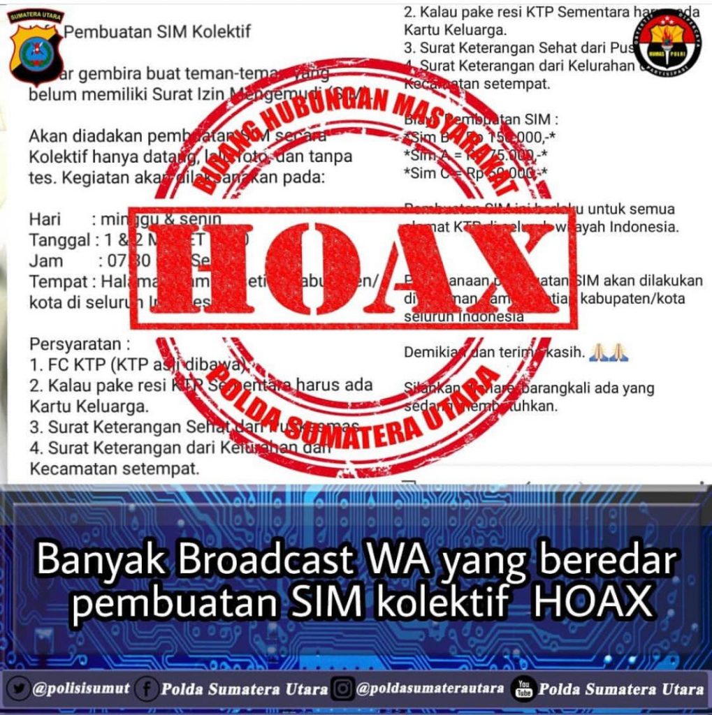 Pesan Broadcast Mengenai Pengurusan SIM Secara Kolektif Ternyata Hoax