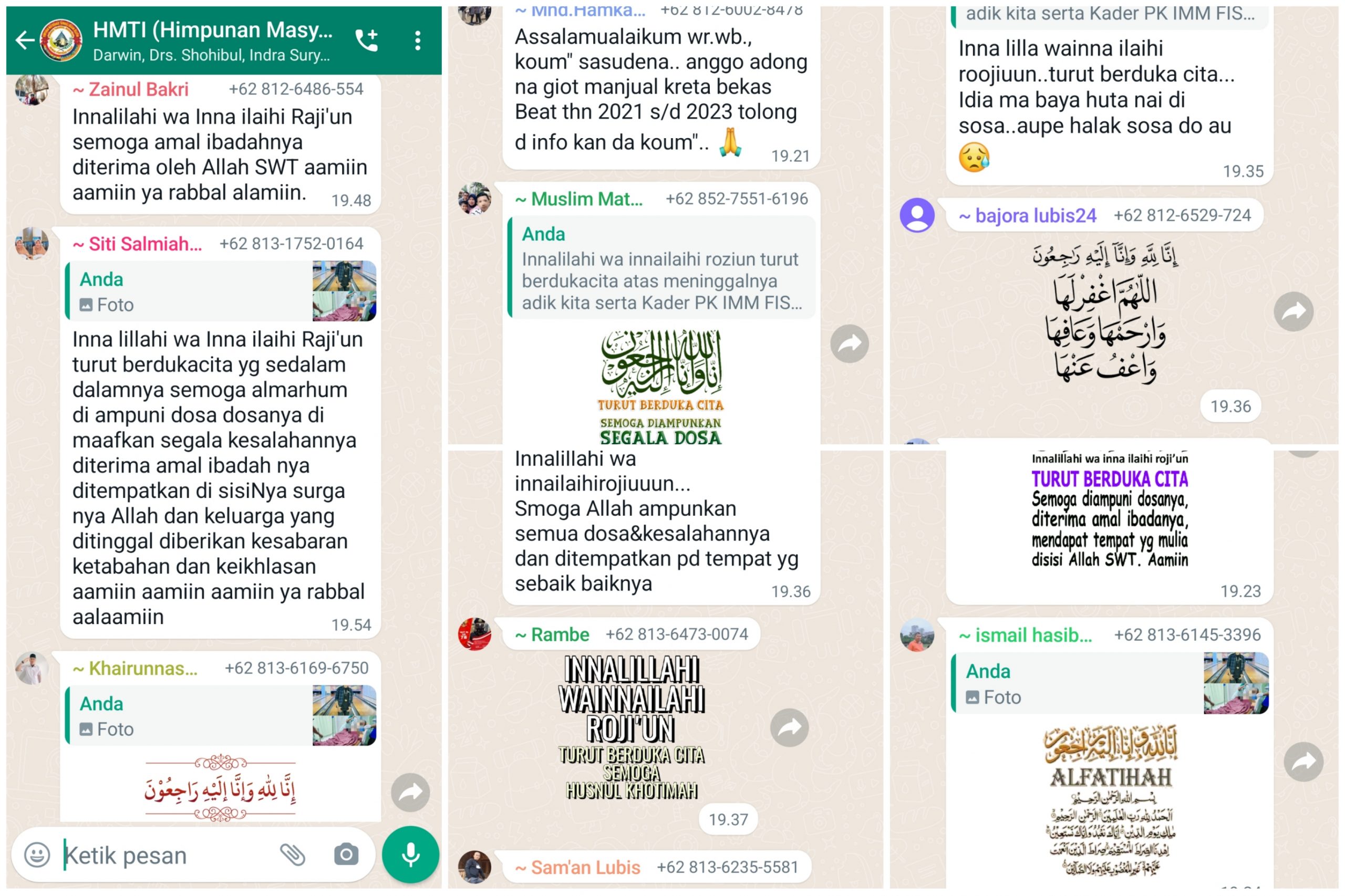 Sebahagian respon ucapan turut berduka para warga Tabagsel. (ASN)