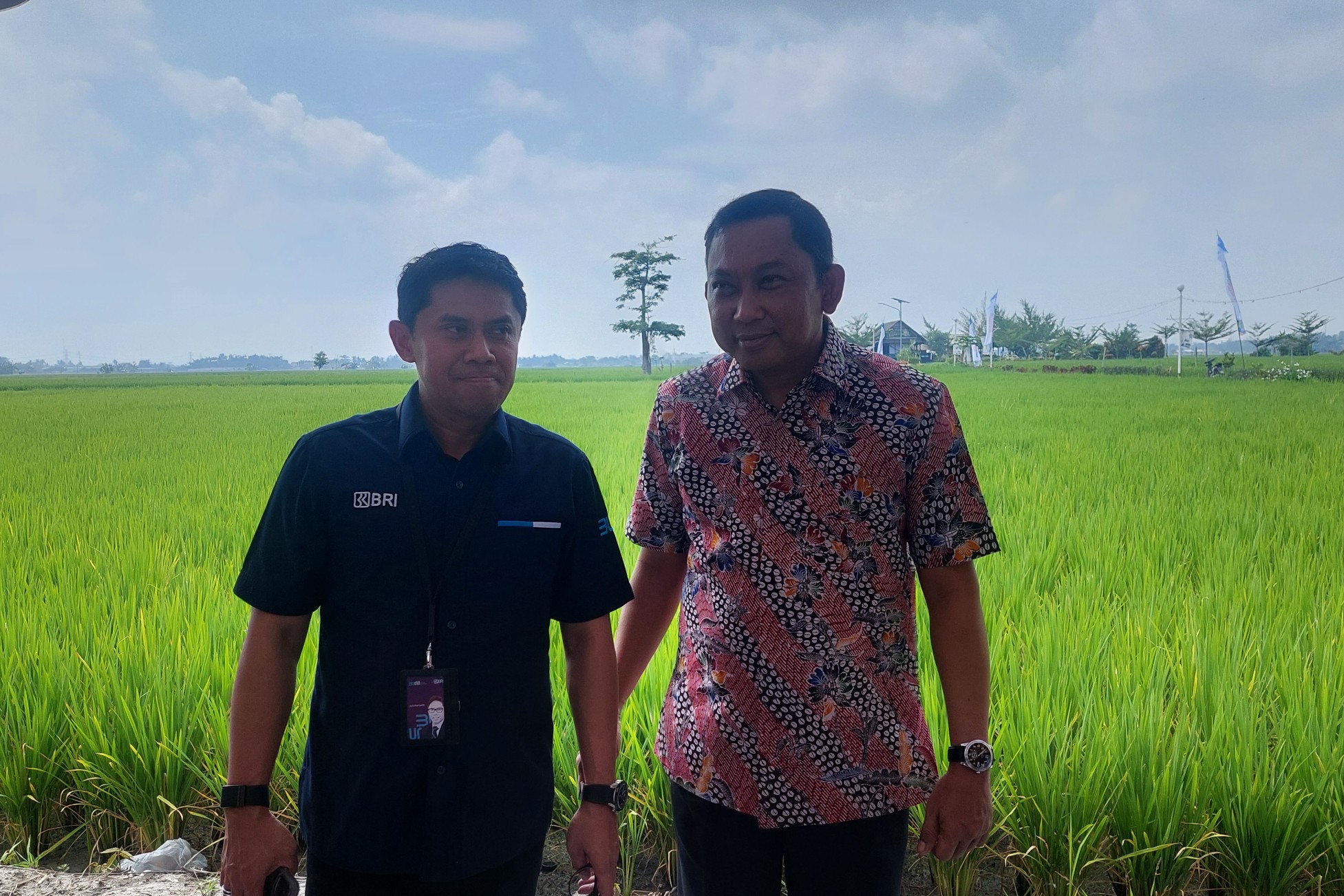 Kepala OJK Sumbagut, Bambang Mukti Riadi bersama Kepala BRI Regional Medan, Aris Artanto di Wisata Sawah Desa Pematang Johar. (ASN)