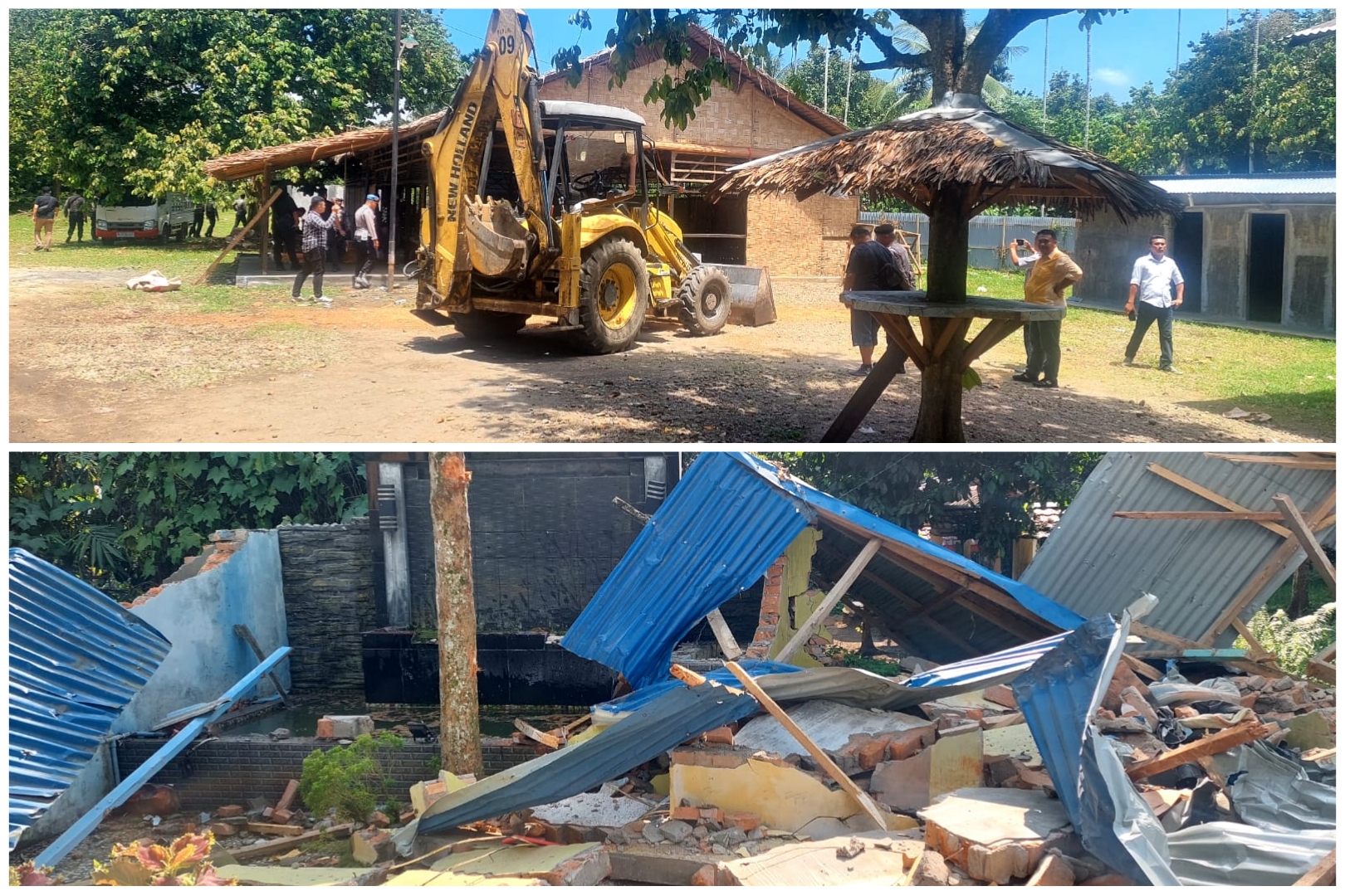 Lapak Judi dan Narkoba di Tanjung Pamah Dirubuhkan Pakai Alat Berat
