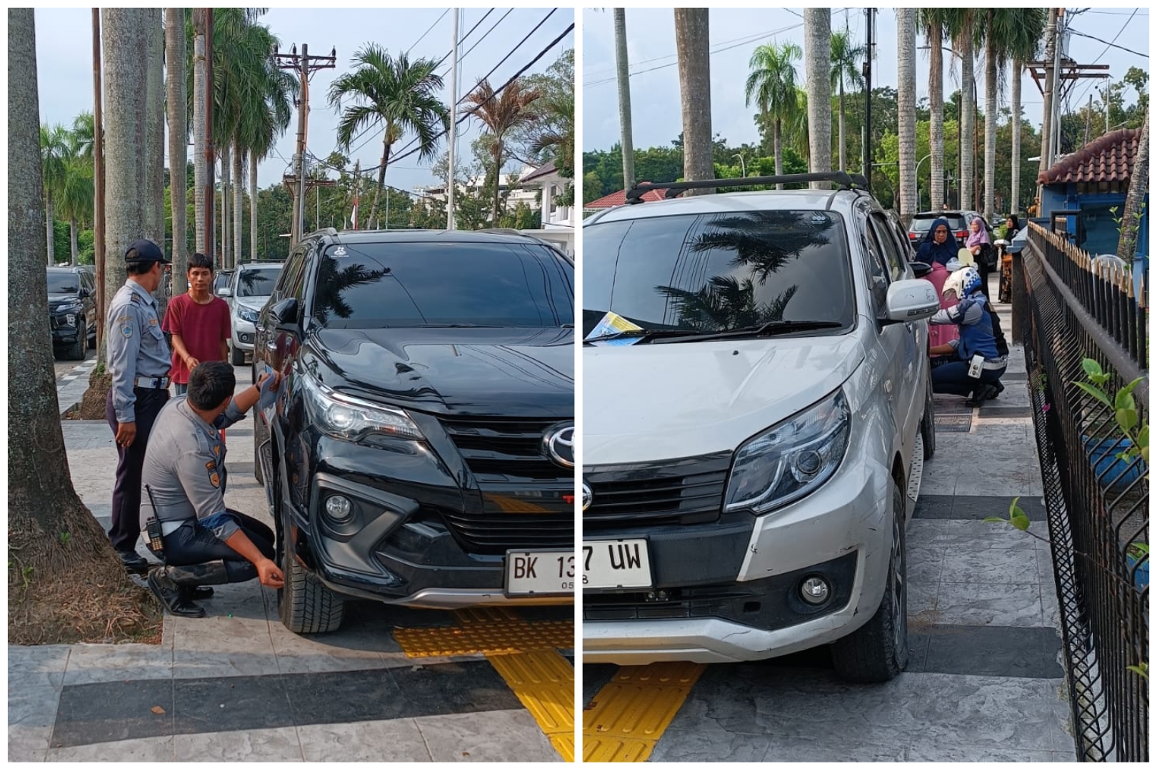 Dishub Medan Gemboskan Ban Mobil yang Parkir di Trotoar Jalan