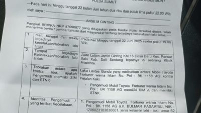 Tewaskan Pejalan Kaki di Pancur Batu, Purnawirawan Polri Pengemudi Fortuner Sudah Tersangka Tapi Masih Bebas